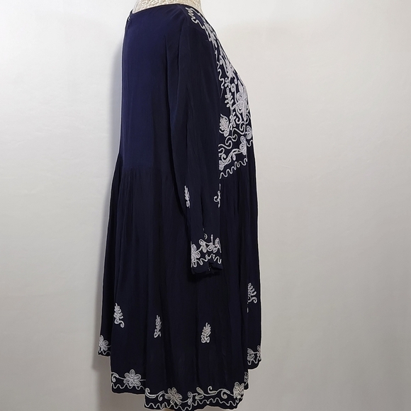 Exist Dress Tunic Blue Floral Embroidered Pullover Baby Doll Women Size M Boho - Picture 10 of 16